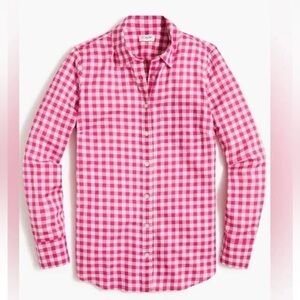 J. Crew Factory Pink Plaid Gingham Button Down Top, Size Small